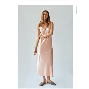 Sleeper Blush Silk Slip Dress With Pearls Size M